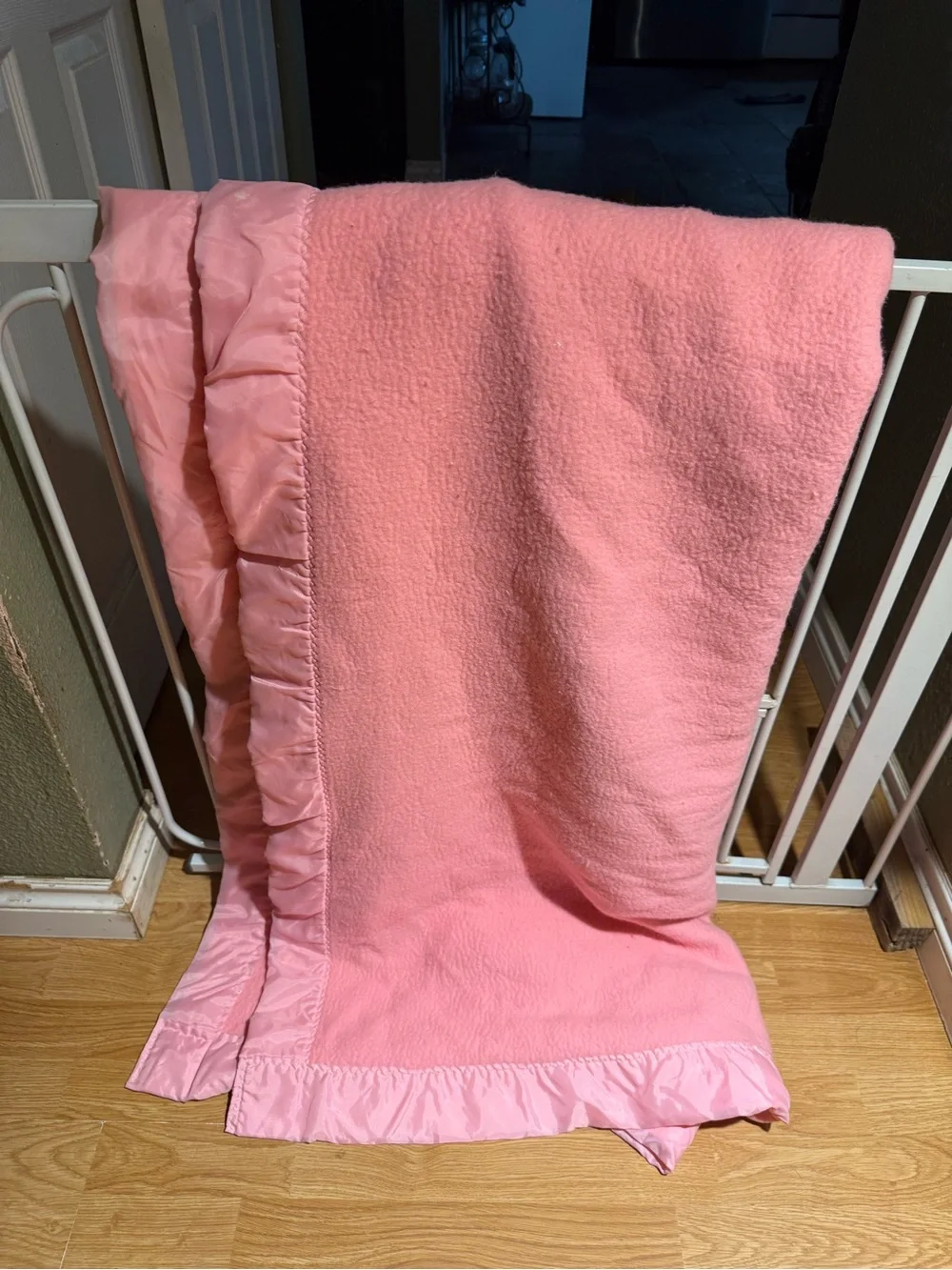 VTG Bubblegum Pink Wool Blanket with Satin Trim Border